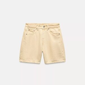 Zara Light Yellow Denim Shorts, mid rise waste